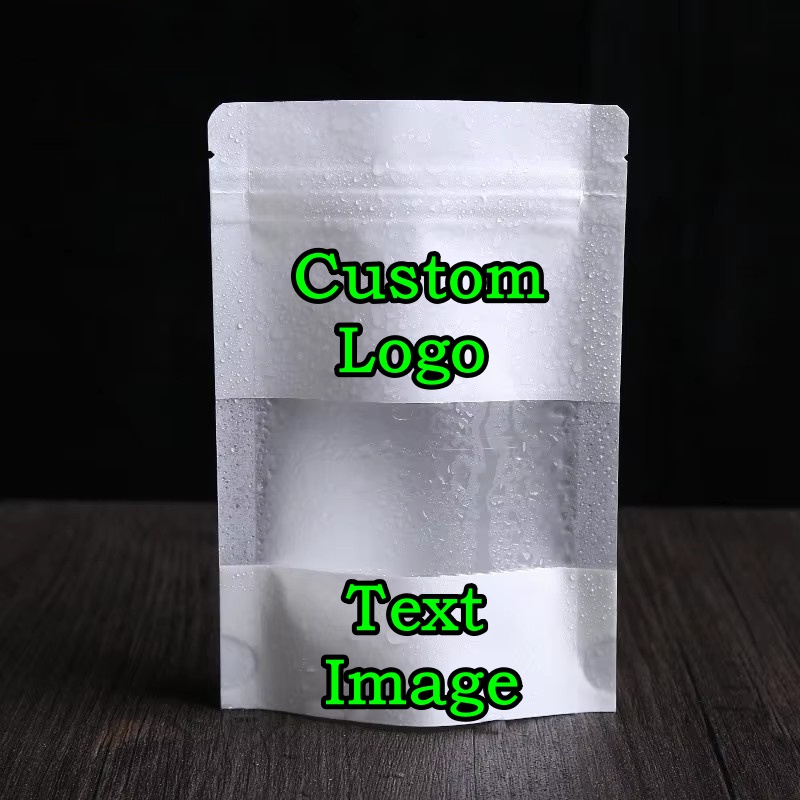 Logo Food Snack - 100PCS Stand-up White Paper Frosted Window