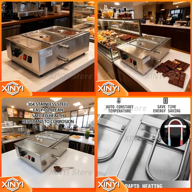 Snacks Food Warmer - Stainless Steel Chocolate Melter 1-6 Cylinder