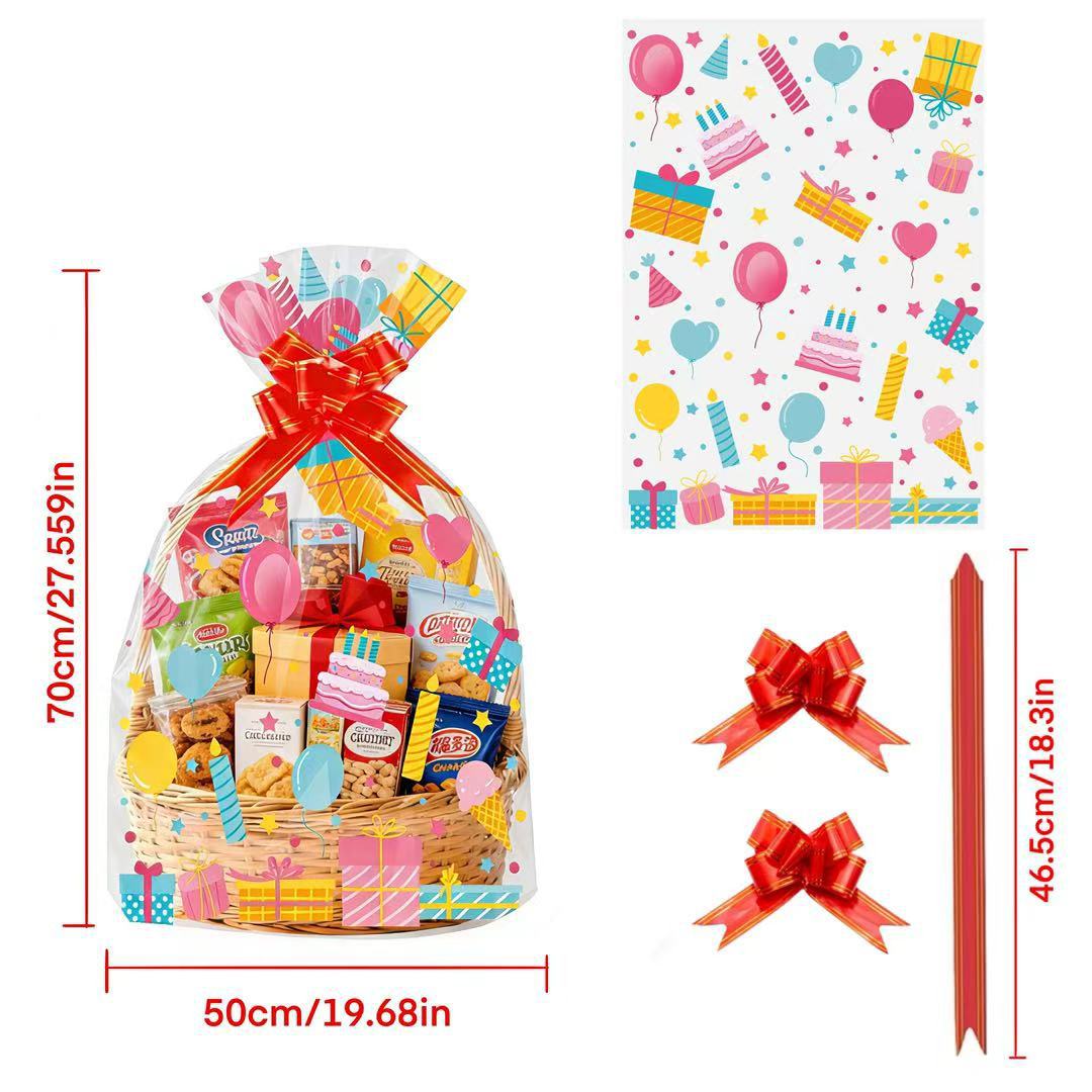 Snacks Food Gift Baskets - 20pcs Birthday Print Clear OPP Gift