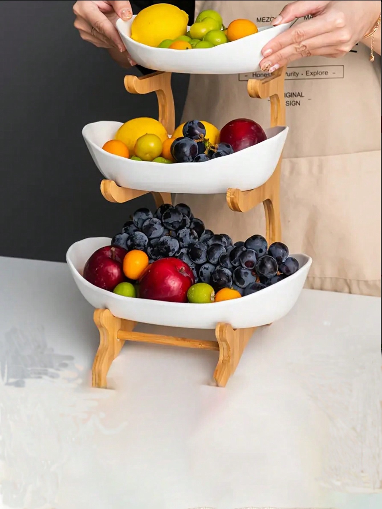 Luxury 3-Tier Wooden Fruit Bas - Snacks Food Gift Baskets recension och pris